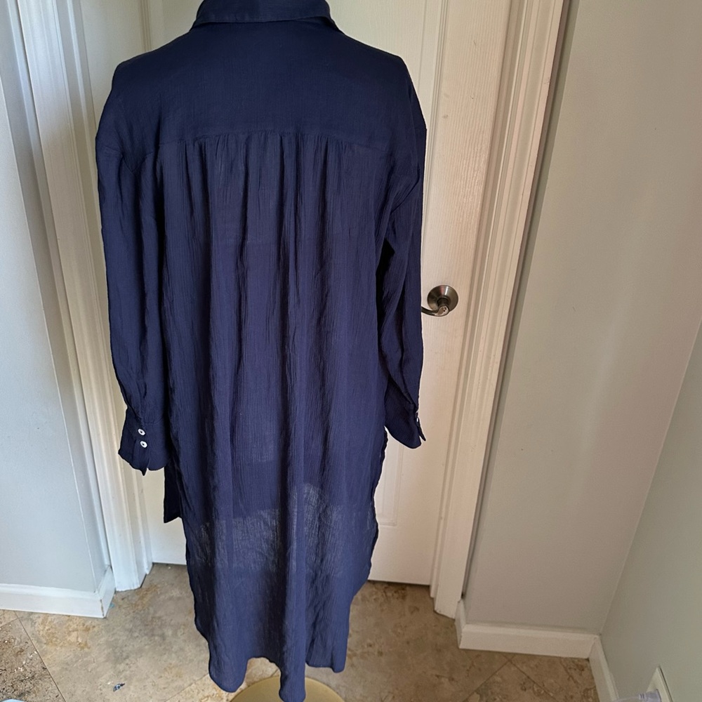 Anthropologie Long Navy Button Down Gauze Tunic/Shirt - Picture 8 of 10